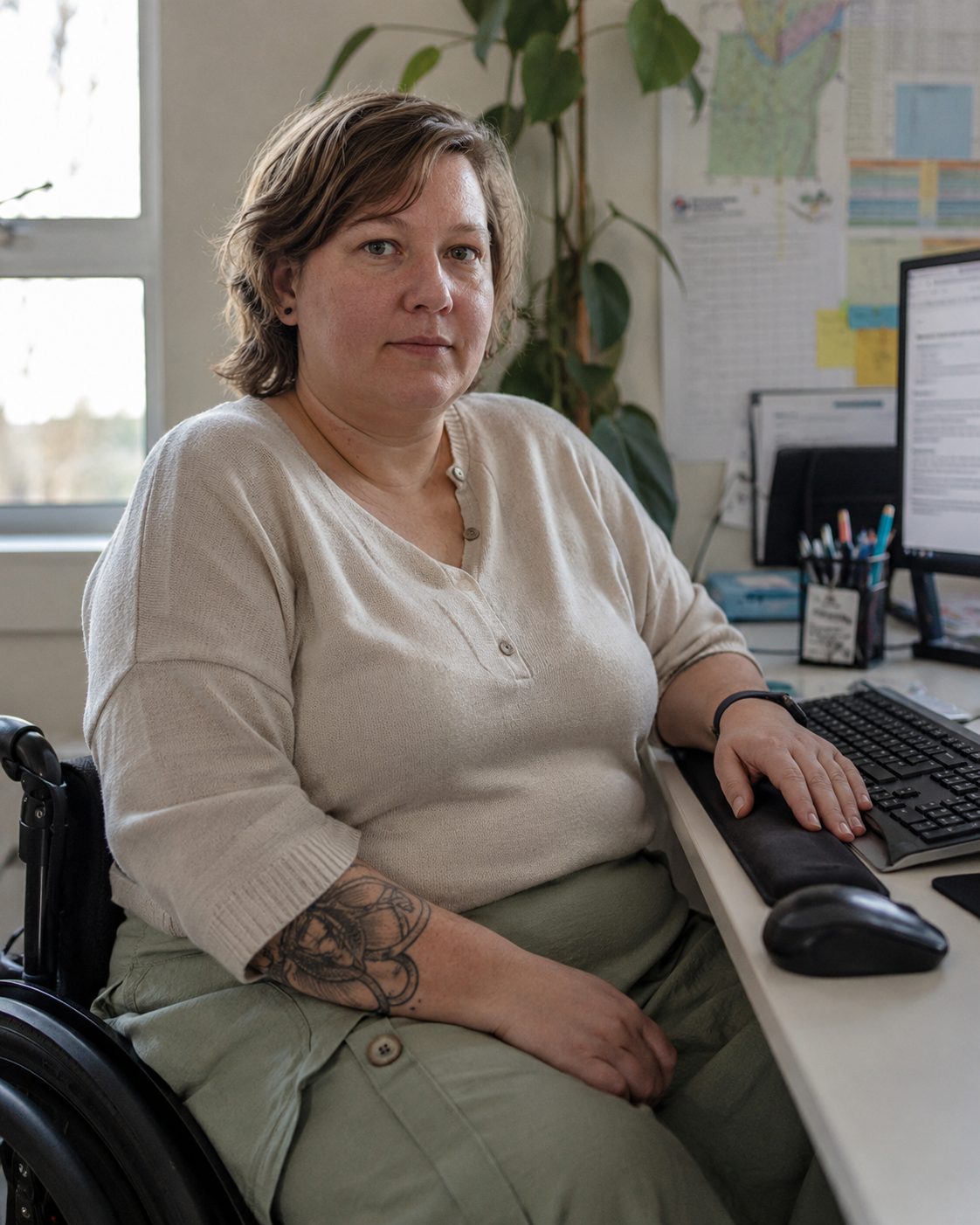 Mulher com deficiência no posto de trabalho